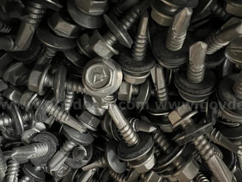 50 PCS HEX WASHER HEAD 1410- 14X1 SELF DRILL COATED SILVER W/BONDED WASHER 3/8" *WILL SHIP*