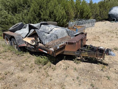 Tandem Axle Trailer, 16ft, Dovetail, With Contents, Qty 1, Tractor Trailer Wheels and Tires, Qty4, 1 LOT