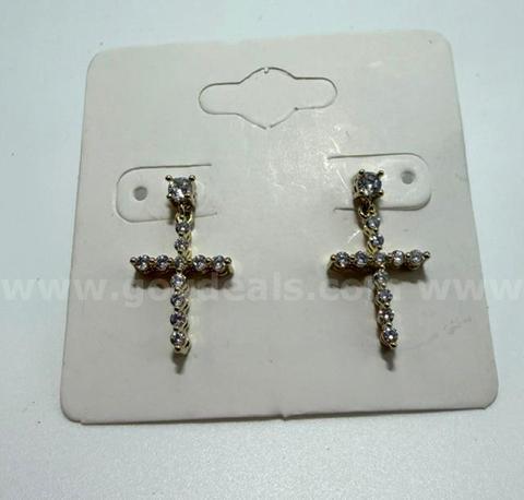 Beautiful, 24k Gold, CZ Bling Cross Earrings