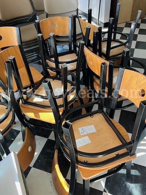 A set of 10 Wood Chairs with metal legs