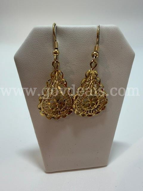 Beautiful, Filigree Hanging Earrings, Real 24k Gold Plated