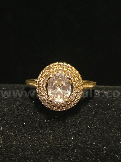 Stunning Ladies Size 6.5, CZ Oval-Halo Engagement Ring. 24k Real Gold Plated.