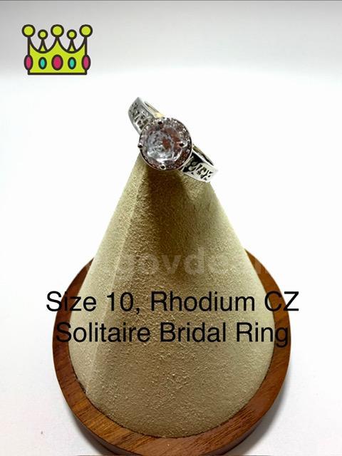 Beautiful, Rhodium Clad (Silver), Size 10, CZ Brilliant Bridal Ring