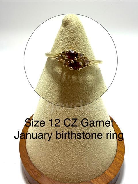 Beautiful, Rare, Real 24k Gold Plated, Size 12, Ladies, CZ Garnet (January) Birt