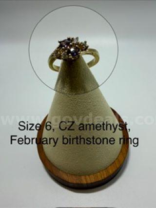 Beautiful, Real 24k Gold Plated, Size 6, Ladies, CZ Amethyst (February) Birthsto
