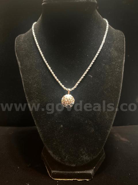 2mm , Rhodium Clad (Silver), 16” Diamond Cut Rope Chain, W Mexico 4 Pendant.