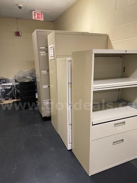 Filing cabinets, shelving units, desks, desk pedestals