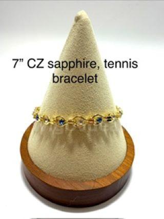 Gorgeous, Ladies, Real 24k Gold Plated, 7 Inch, CZ Sapphire, Tennis Bracelet