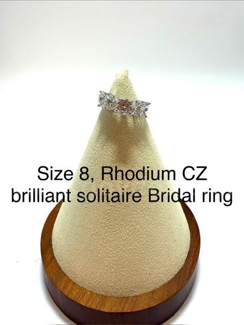 Beautiful, Ladies, Size 8, Rhodium Clad (Silver) Brilliant, Bridal Ring W/Accents