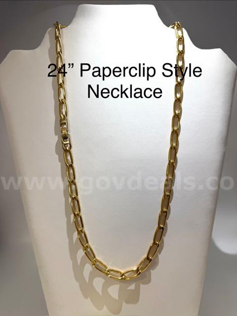 Beautiful, 2 Piece, 24k Gold, 24 Inch Paper Clip Style Necklace W/7 1/2" Paper Clip Bracelet