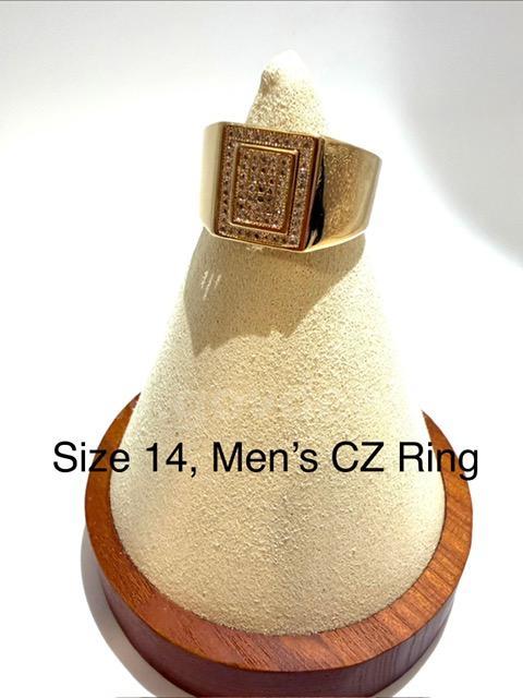Men's Rare Size 14, 24k Gold, CZ Ring