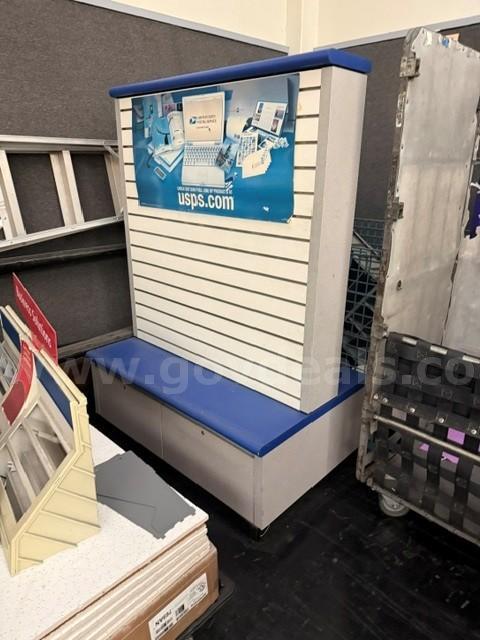 1 Double sided Slatwall Mobile Display : on casters and measurements are roughly 67” tall, 46” wide, and 31”  deep. It h