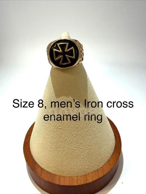 Beautiful, Men's, Size 8, Real 24k Gold Plated, Iron Cross Enamel Ring