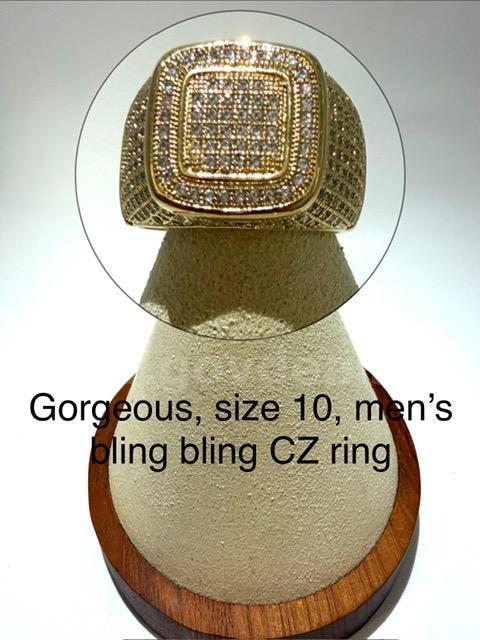 Gorgeous, Size 10, Men's, 24k Gold, CZ Bling Bling Ring