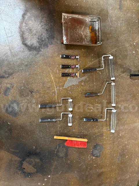Used Painting Tool Set: (paint tray, long/small paint rollers, paint scrapers, and brush)