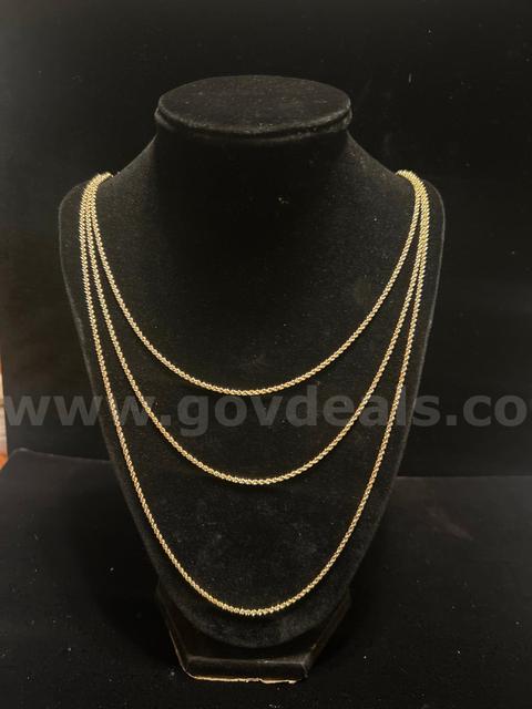 1mm, 3-in-1, French Rope Chain, 24"-28'. 24K Real Gold Plated