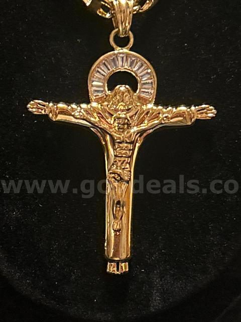 24k Gold, 24”, Gucci-Style Link Necklace w/ Large CZ Father-Son-Holly Spirit Cross Pendant. READ ⬇️