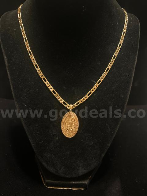Beautiful, 24k Gold, 19 Inch, Italian Figaro Chain Necklace W St Christopher Pendant. Read⬇️