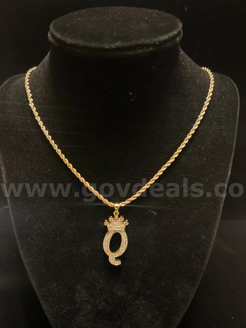 2mm, 24k Gold, 21 Inch , Diamond Cut Rope Chain, W/ CZ Initial “Q” Pendant