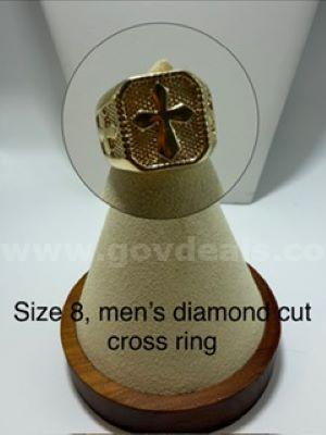 Gorgeous, Men's, Size 8, Real 24k Gold Plated, Diamond Cut Cross Ring