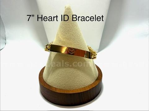 Gorgeous, 7 Inch, Real 24k Gold Plated, Curb Link ID Heart Bracelet