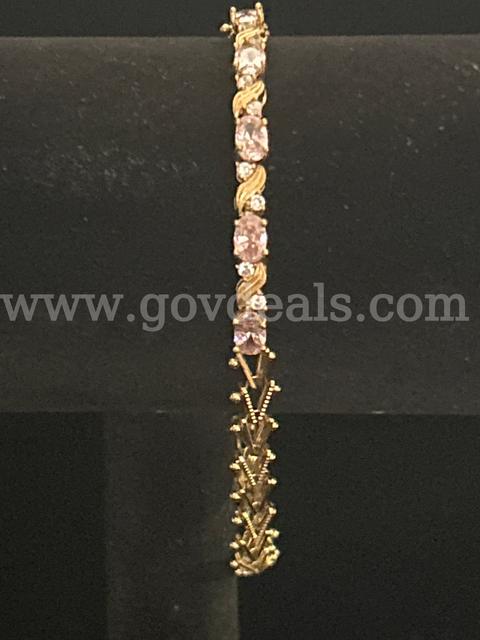 8 Inch, CZ Tourmaline Birthstone Tennis Bracelet 24K Real Gold Plated.