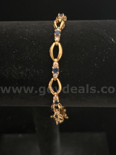8 Inch, CZ Sapphire  Birthstone Tennis Bracelet 24K Real Gold Plated