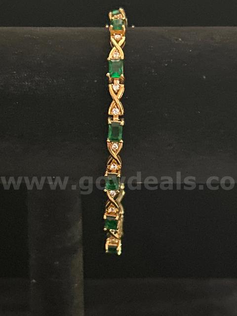 8 Inch, CZ Emerald, Birthstone Tennis Bracelet 24K Real Gold Plating