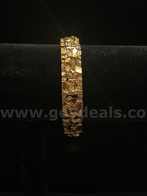Beautiful 24k Real Gold Plated 7" 1/2" Wide, Nugget Bracelet.