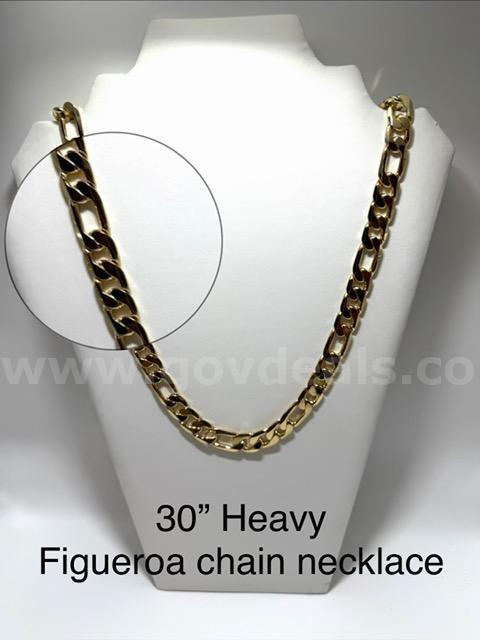 Gorgeous, Heavy, 30 Inch, Italian Figaro Chain, Real 24k Gold Plated, Necklace