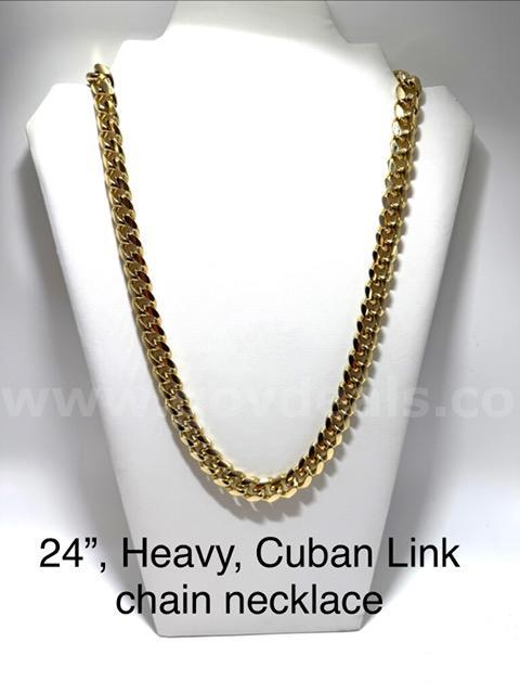 Beautiful, Heavy, 24 Inch Cuban Link Chain Necklace, Real 24k Gold Plated