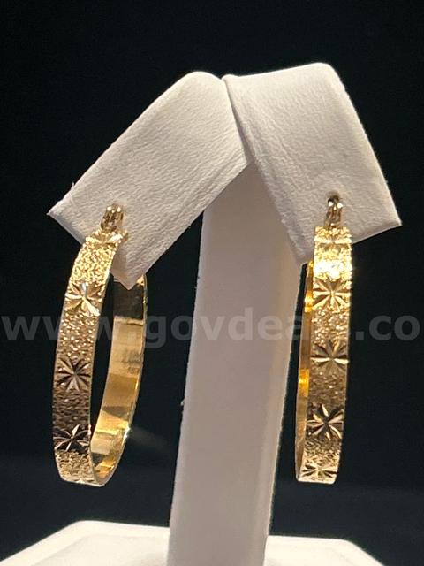 Hoop Earrings, Starburst, textured finished, 24K Real Gold Filled.