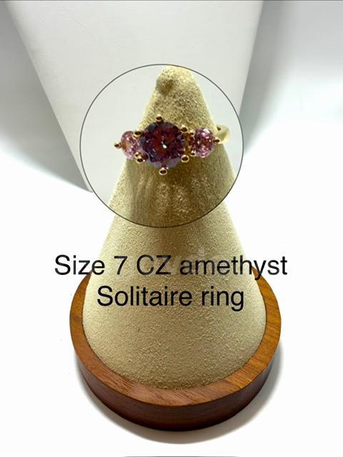 Beautiful, Size 7, CZ Amethyst Ladies Ring, Real 24k Gold Filled