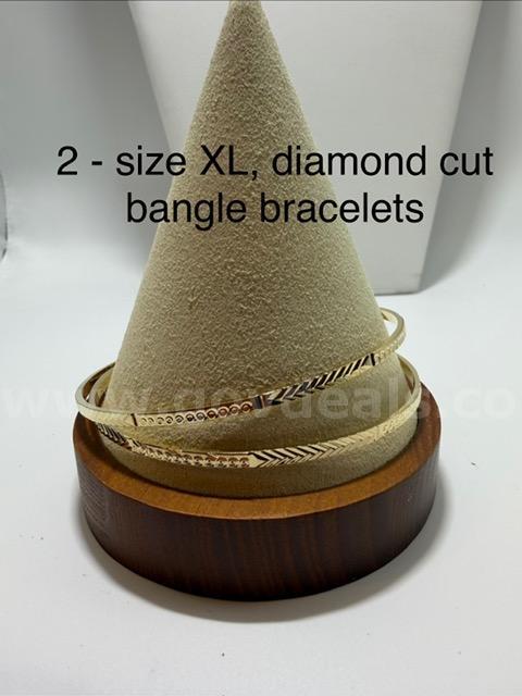 Set of (2), XL, 24k Gold, Diamond Cut Bangle Bracelets