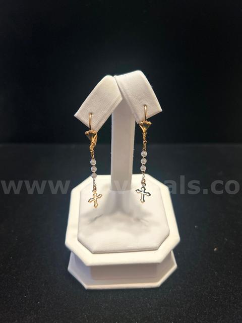 Gorgeous, Dangling Pearls W/Cross Earrings, 24K Real Gold Plated