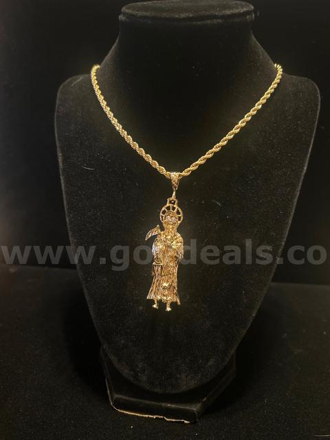 3mm, 20 Inch , French Rope Chain, W/XL Grim Reaper Pendant, @$K Real Gold Filled