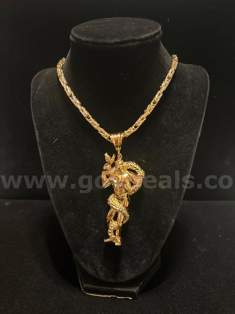 24k Gold, 22Inch , Byzantine Chain, W/ Serpent Warrior Pendant. FREE SHIPPING W/ Buy it Now