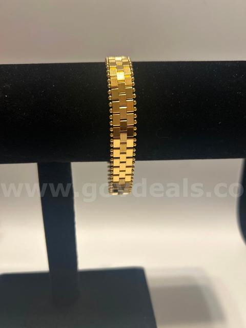 7 3/4”, Beaded Edge Brick Link Bracelet. 24k Real Gold Plated.