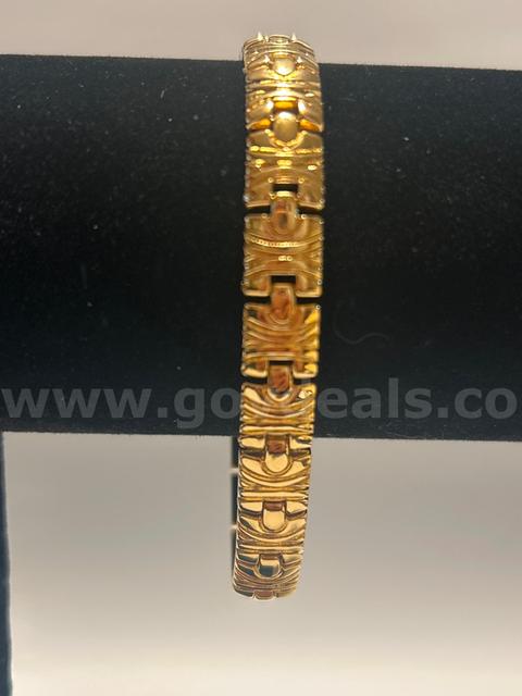 8”, Geometric Panel Link Bracelet, 24K Real Gold Plated