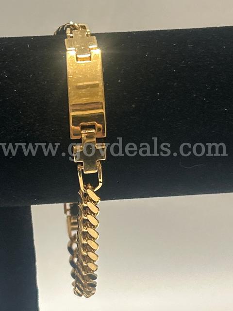 8 3/4 Inch, Curb Link ID Bracelet W/Cross Connector, 24K Real Gold Plated