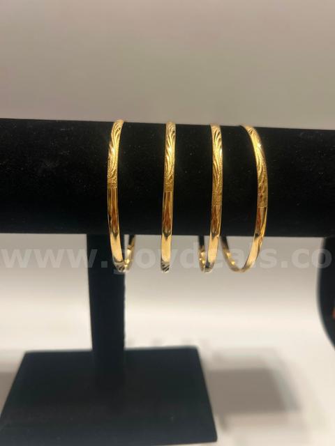 (4) 2 3/4 Diameter, Thin, Floral, Textured, Bangles, 24K Real Gold Plated