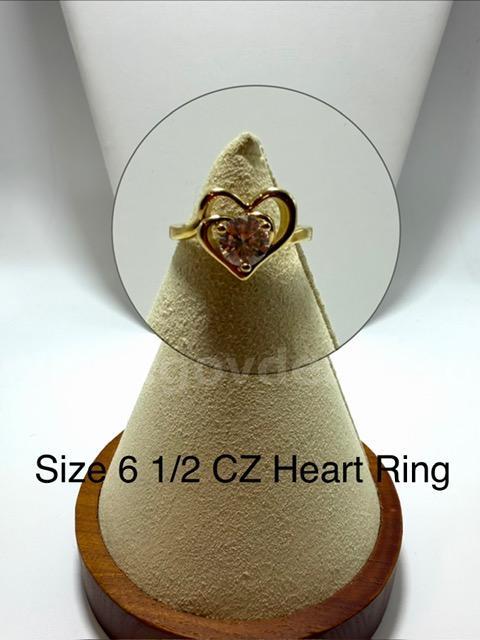 Beautiful, Ladies, Size 6 1/2, CZ Heart Ring, Real 24k Gold Filled