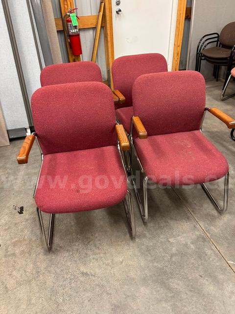 (4) Matching red chairs w/chrome legs