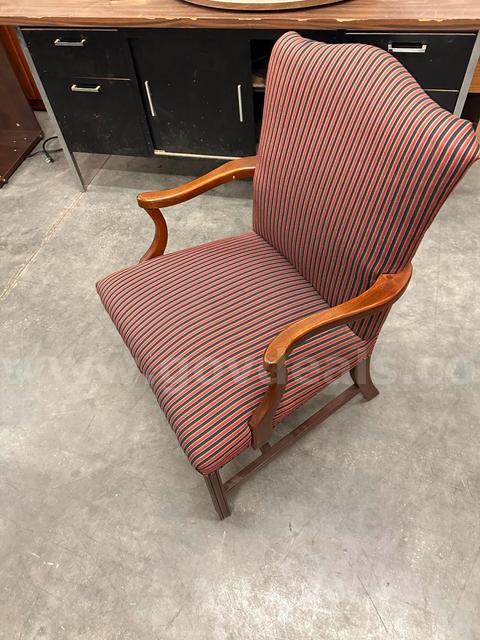 Red and Black Striped Wooden Chair