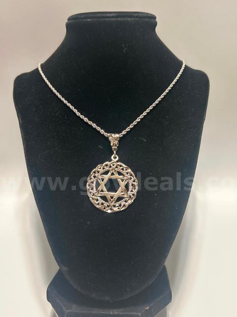 18” Rhodium Clad (Silver) 2mm, French Rope, W/ Large Star of David Pendant