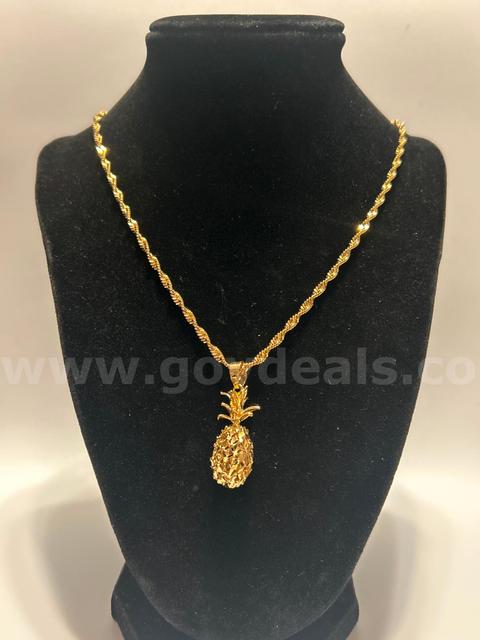 24k Gold, 24”, Whisper Necklace W/ Textured Pineapple Pendant. Read⬇️