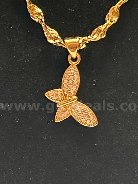 24k Gold, 20” Necklace W/ Small CZ Butterfly Pendant. Read⬇️