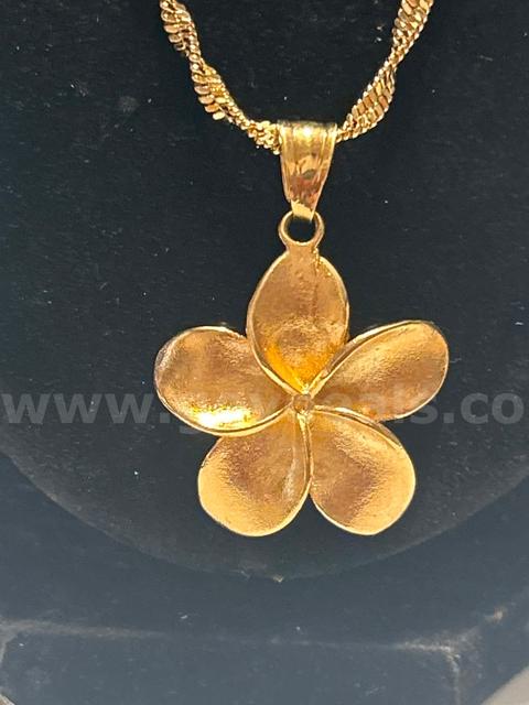 24k Gold, 30”, Whisper Necklace W/ Textured Finished Flower Pendant. Read⬇️