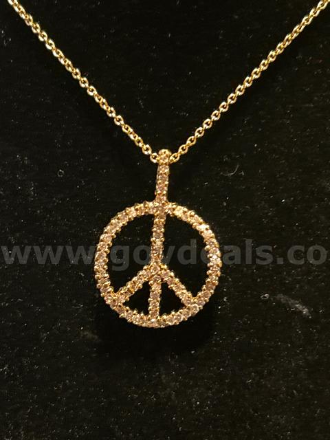 22” Chain Necklace W/ CZ Peace Pendant. 24K Real Gold Plated