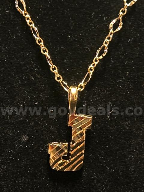 18” Necklace W/Initial “J” Pendant. 24K Real Gold Plated